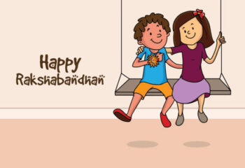 Cute little brother and sister swinging and hugging each other on occasion of Indian festival, Raksha Bandhan celebration.